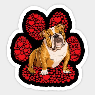 Bulldog Valentines Day Dog Love Paw Sticker